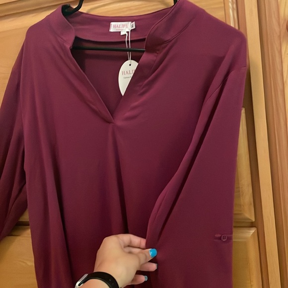 NWT Dark Magenta/Fuchsia Long Sleeve Top with Button - Picture 2 of 4